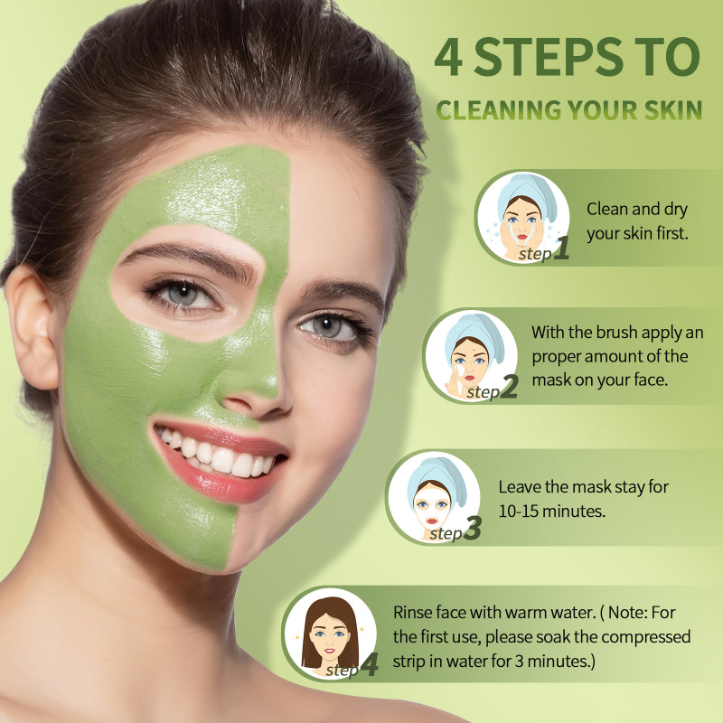 150g Green Tea Clay Facial Mask, Green Clay Mask With Volcanic Mud, Deep Washing Blackhead Cleansing Mud Mask, Purifying Facial Mask With Plant Squalane