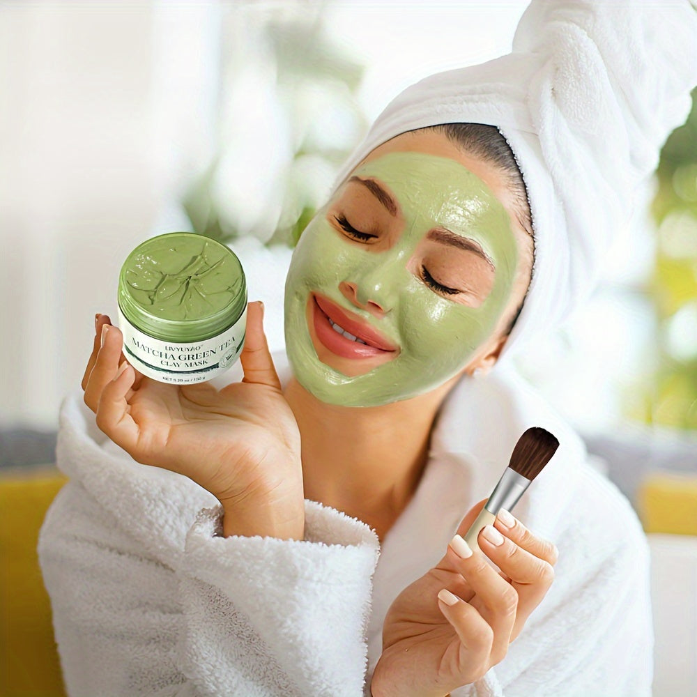 150g Green Tea Clay Facial Mask, Green Clay Mask With Volcanic Mud, Deep Washing Blackhead Cleansing Mud Mask, Purifying Facial Mask With Plant Squalane