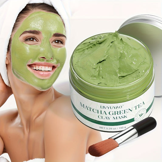 150g Green Tea Clay Facial Mask, Green Clay Mask With Volcanic Mud, Deep Washing Blackhead Cleansing Mud Mask, Purifying Facial Mask With Plant Squalane